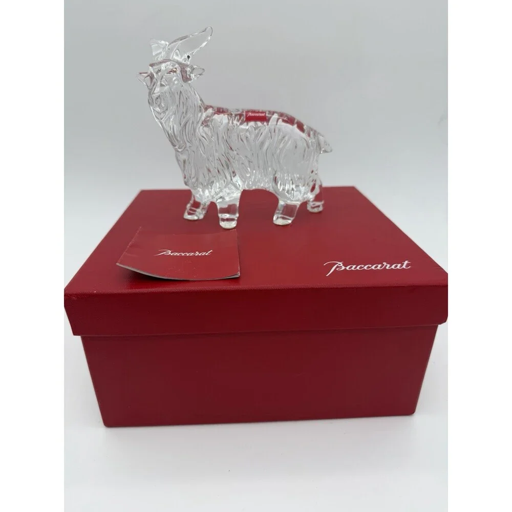 Rare Baccarat Crystal France Clear Long Hair Goat Solid Figurine Sheep Boxed